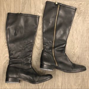 J Crew Black Leather Zip Knee High boots